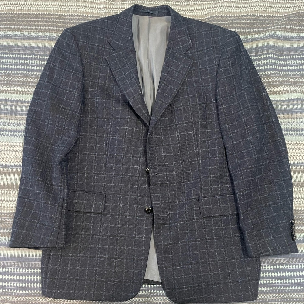 Sarar Bottoli Wool Navy Blue Checkered Blazer Suit Jacket 42R